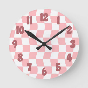 Deense pastel roze wit eenvoudige golvende dambord ronde klok