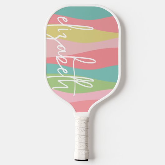 Deense Pastels Line Art Curves - enorme handtekeni Pickleball Paddle (Achterkant)