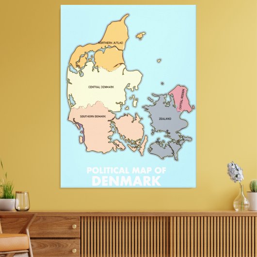 Deense politieke kaart canvas afdruk (Insitu (Woonkamer))