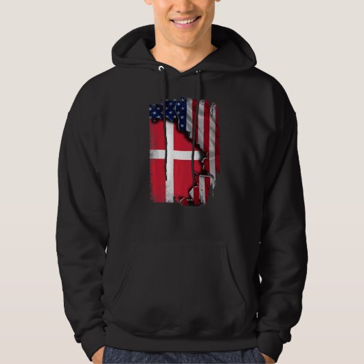 Deense ROOTS halve Amerikaanse vlag Denemarken Hoodie (Voorkant)