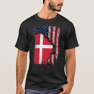 Deense ROOTS halve Amerikaanse vlag Denemarken T-shirt