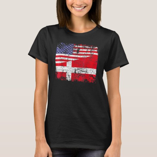 Deense rots halve Amerikaanse vlag Denemarken patr T-shirt (Voorkant)