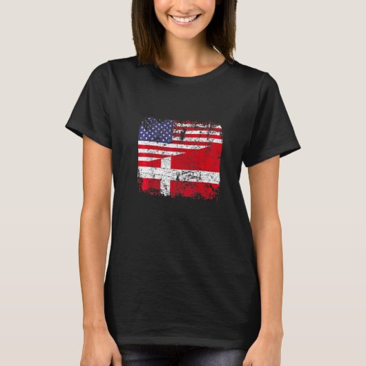 Deense rots halve Amerikaanse vlag Denemarken T-shirt (Voorkant)