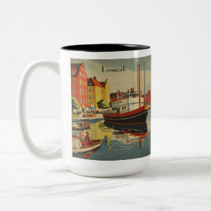 Deense vintage reisposter aanpasbaar tweekleurige koffiemok