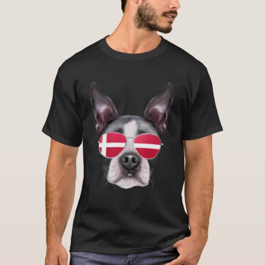 Deense vlag Boston Terriër Hond Denemarken Pocket T-shirt (Voorkant)