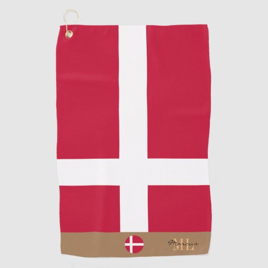 Deense vlag & Denemarken, monogrammed/Golf Towel Golfhanddoek (Voorkant)