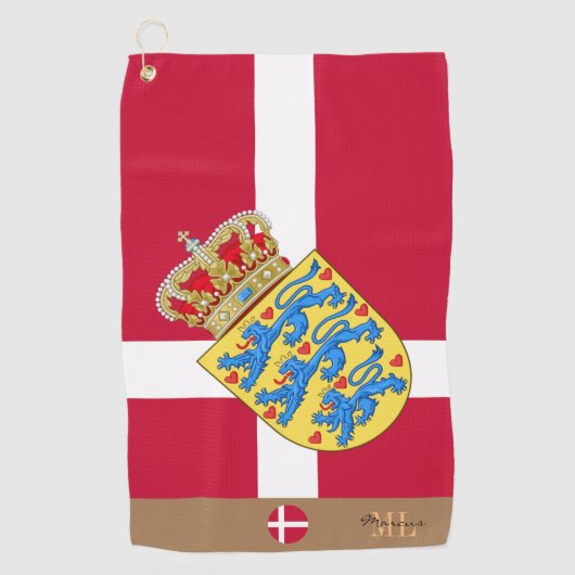 Deense vlag & Denemarken, monogrammed/Golf Towel Golfhanddoek (Voorkant)