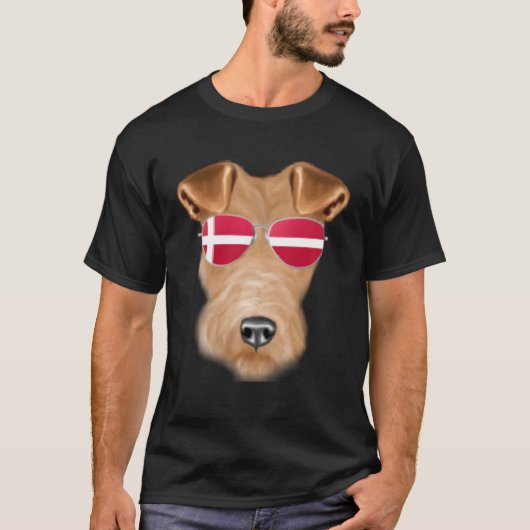 Deense vlag Draad Fox Terriër Hond Denemarken Pock T-shirt (Voorkant)