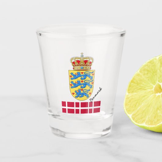 Deense vlag en Deense vaderland/sport Shot Glas (Voorkant)
