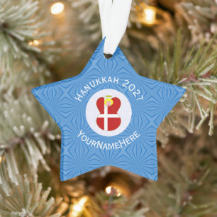 Deense vlag Hanukkah Angel Naam Jaar Star Ornament