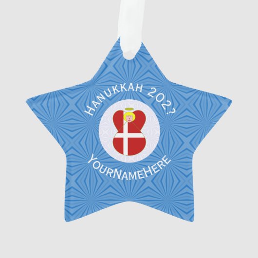Deense vlag Hanukkah Angel Naam Jaar Star Ornament (achterkant)