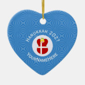 Deense Vlag Hanukkah Engel Naam Jaar Hart Keramisch Ornament (Voorkant)