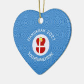 Deense Vlag Hanukkah Engel Naam Jaar Hart Keramisch Ornament (Links)