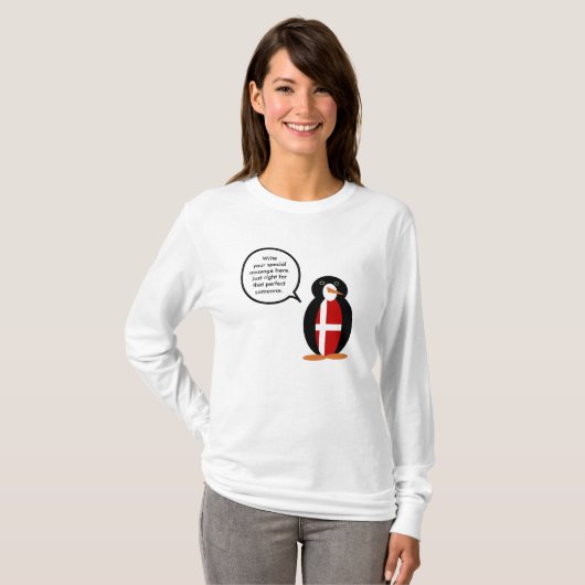 Deense Vlag Pratende Ms. Penguin Gepersonaliseerd T-shirt (Voorkant volledig)
