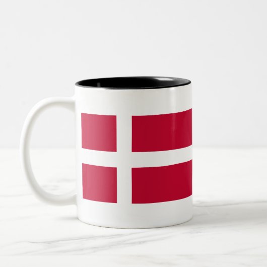 Deense vlag tweekleurige koffiemok (Links)