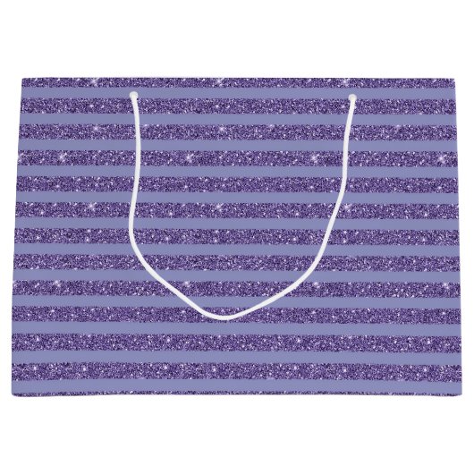 Deep Amethyst Glitter Style Horizontal Stripes Groot Cadeauzakje (Voorkant)