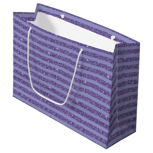 Deep Amethyst Glitter Style Horizontal Stripes  Groot Cadeauzakje (Voorkant Gekanteld)