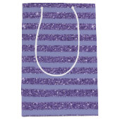 Deep Amethyst Glitter Style Horizontal Stripes Medium Cadeauzakje (Voorkant)