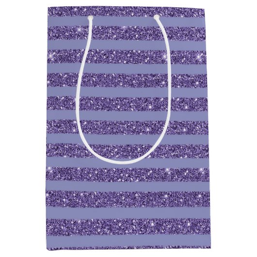 Deep Amethyst Glitter Style Horizontal Stripes Medium Cadeauzakje (Voorkant)