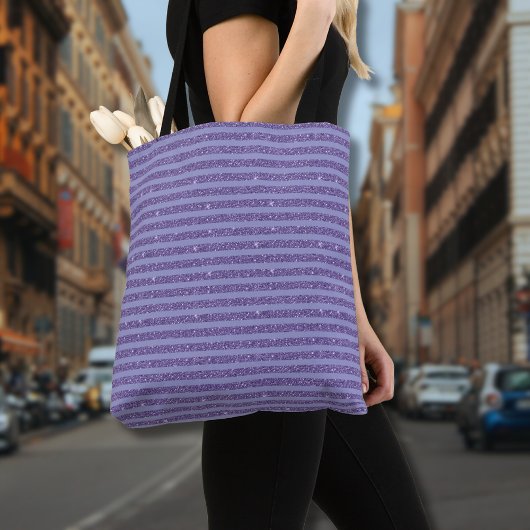 Deep Amethyst Glitter Style Horizontal Stripes  Tote Bag