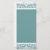 Deep Aqua Blue Damask Swirls Wedding Invitation Kaart (Achterkant)