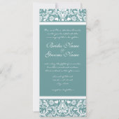 Deep Aqua Blue Damask Swirls Wedding Invitation Kaart (Voorkant)