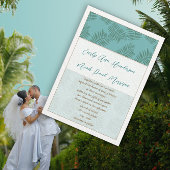 Deep Aqua Blue en Brown Leaves Wedding Invitation Kaart