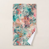 Deep Aqua, Perzik, Mauve Bloemen Abstract Bad Handdoek (Handdoek)