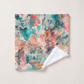 Deep Aqua, Perzik, Mauve Bloemen Abstract Bad Handdoek (Wasdoekje)