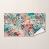 Deep Aqua, Perzik, Mauve Bloemen Abstract Bad Handdoek (Handdoek)