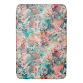 Deep Aqua, Perzik, Mauve Bloemen Abstract Badmat (Voorkant Verticaal)