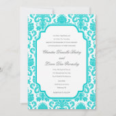 Deep Aqua Weddings Damask Border Sjabloon Kaart (Voorkant)