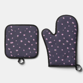 Deep Aubergine Japanese Purple Tulip Floral Patter Ovenwant & Pannenlap Set