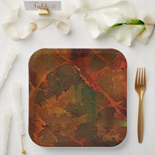 Deep Autumn Rich Aardse Abstracte Herfst Papieren Bordje (Huwelijk)