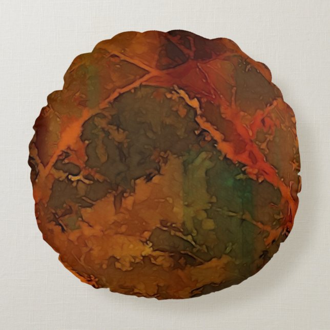 Deep Autumn Rich Aardse Abstracte Herfst Rond Kussen (Voorkant)