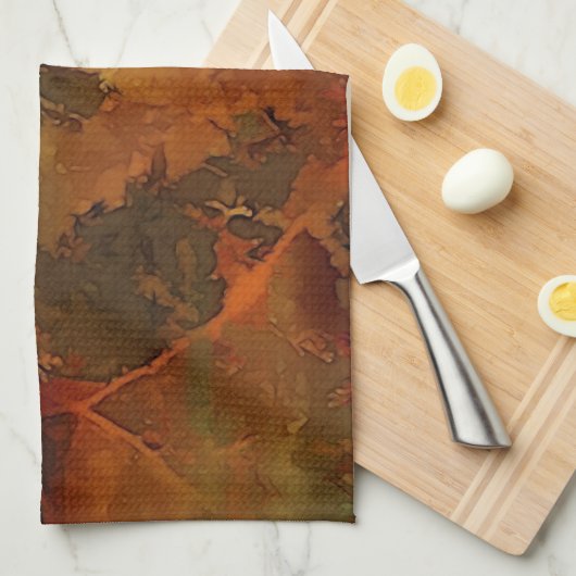 Deep Autumn Rich Aardse Abstracte Herfst Theedoek (Quarter Fold)