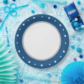 Deep Azure Blue Geometric White Polka Dots Papieren Bordje (Feest)