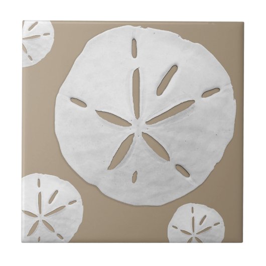 Deep Beige & White Tropical Beach Sand Dollar Tegeltje (Voorkant)