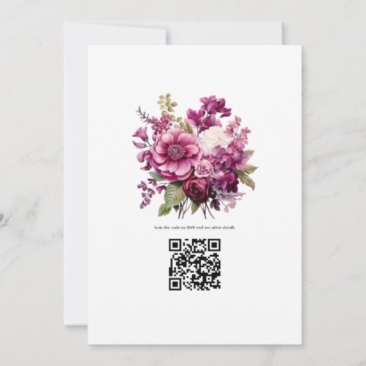 Deep Berry Bloemen Bruiloft Kaart (Achterkant)