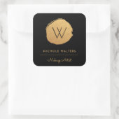 Deep Black Faux Folie Gold Monogram Business Vierkante Sticker (Tas)