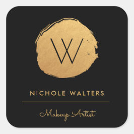 Deep Black Faux Folie Gold Monogram Business Vierkante Sticker