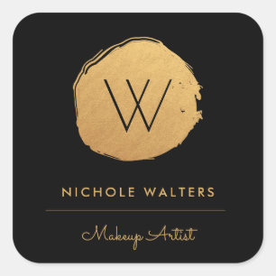 Deep Black Faux Folie Gold Monogram Business Vierkante Sticker