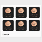 Deep Black Faux Folie Roos Gold Monogram Business Vierkante Sticker (Vel)
