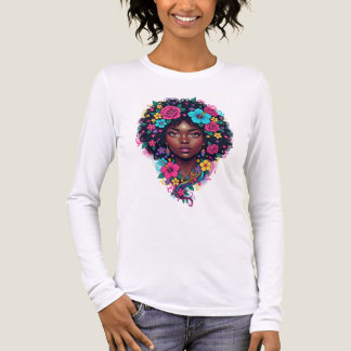 Deep Black Woman W/ Bright Flower Adorned Afro Tri-Blend Shirt