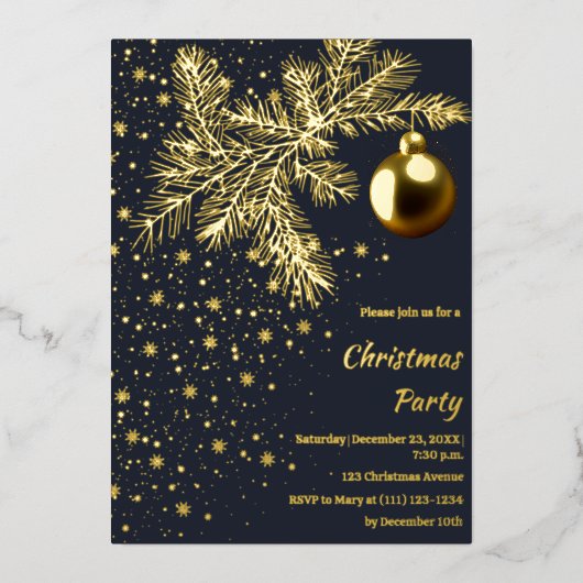 Deep blauw en Goud Kerstfeest Uitnodiging (Voorkant)