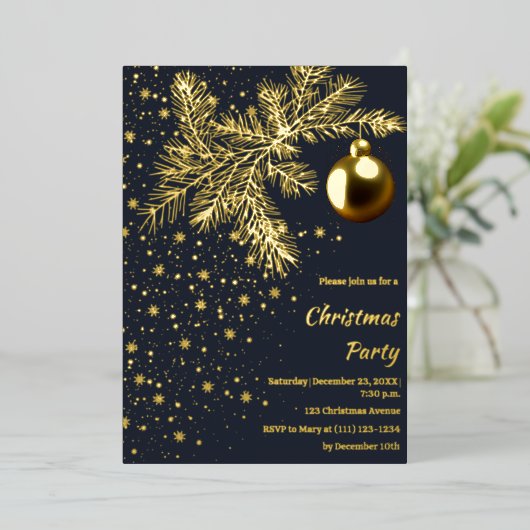Deep blauw en Goud Kerstfeest Uitnodiging (Staand Voorkant)