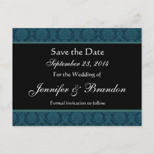 Deep Blauwgroen Blue Damask Save Date Briefkaart