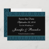 Deep Blauwgroen Blue Damask Save Date Briefkaart (Voorkant / Achterkant)