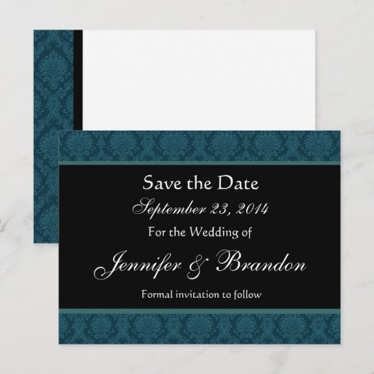 Deep Blauwgroen Blue Damask Save Date Briefkaart (Voorkant / Achterkant)