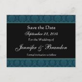 Deep Blauwgroen Blue Damask Save Date Briefkaart (Voorkant)